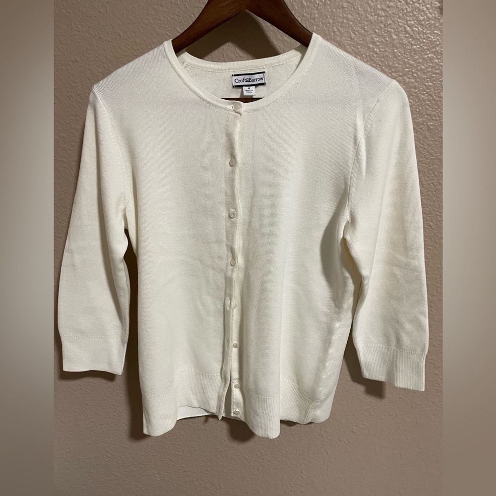 Croft & Barrow Women's Pima Cotton Cream Button Cardigan New